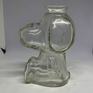 Vintage Snoopy Clear Glass Coin Piggy Bank Peanuts Dog Puppy Anchor Hocking